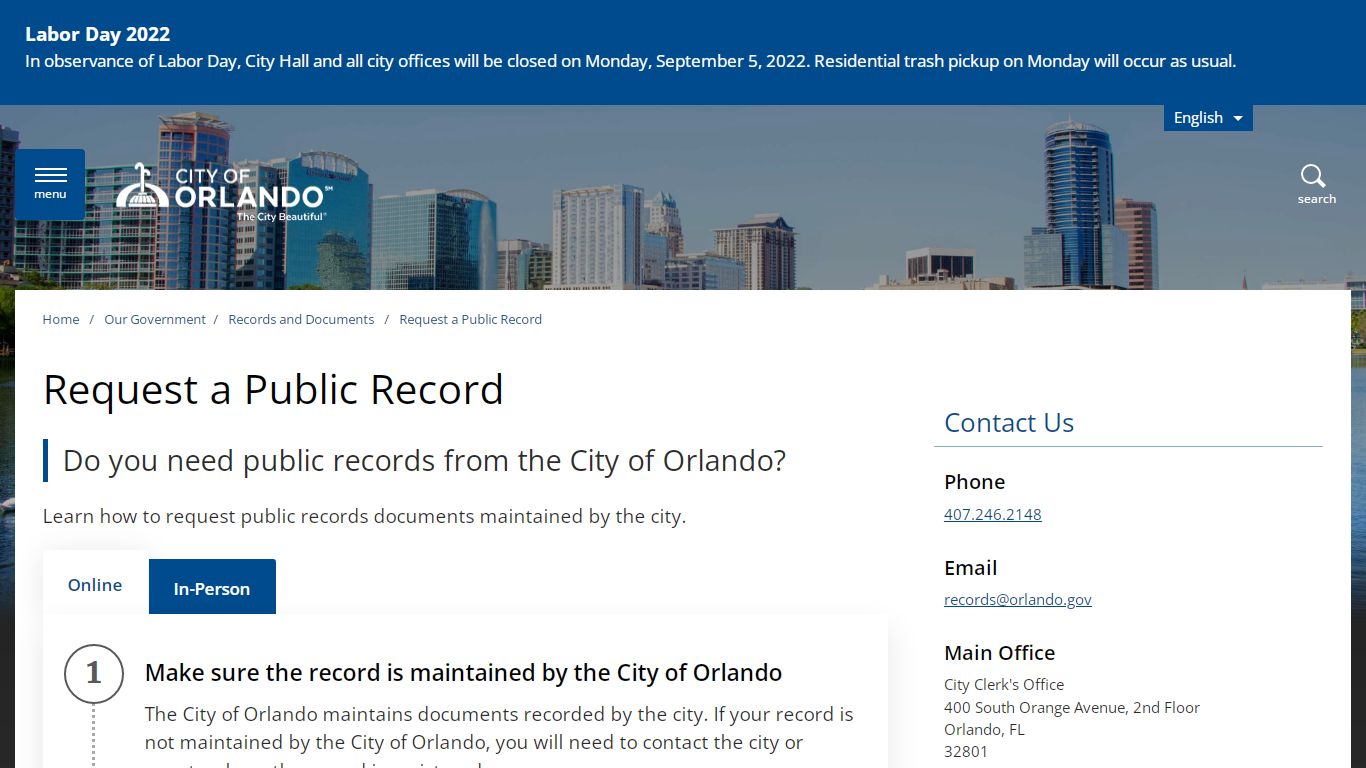 Request a Public Record - City of Orlando - Orlando, Florida